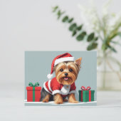 Cartes Pour Fêtes Annuelles Noël Yorkshire Terrier Chien habillé Père Noël (Debout devant)