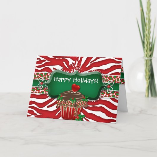 Cartes Pour Fêtes Annuelles Noël Zebra Leopard Heart Cupcake Ruby (Devant)
