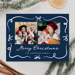 Cartes Pour Fêtes Annuelles Noëls Fantaisistes Rubans Dessinés à la Main Bleu