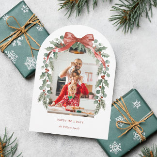 Cartes Pour Fêtes Annuelles Noeud de Noël à l'aquarelle arqué avec photo de ho