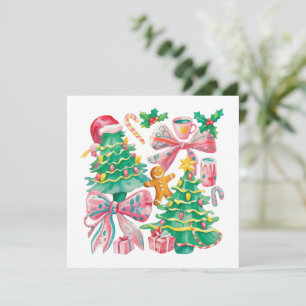 Cartes Pour Fêtes Annuelles Nœud de sapin de Noël Preppy Rose Bleu Coquette