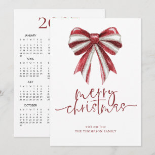 Cartes Pour Fêtes Annuelles Nœud Pailleté Rouge Blanc Calendrier 2026 Noël