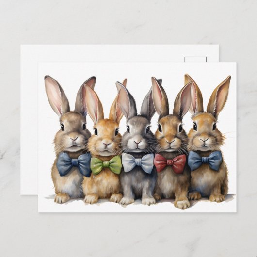 Cartes Pour Fêtes Annuelles Nœud papillon de lapin fantaisie aquarelle (Devant / Derrière)