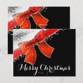 Cartes Pour Fêtes Annuelles Nœud rouge et paillettes chic noir vacances Noël (Devant / Derrière)
