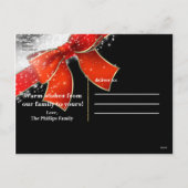 Cartes Pour Fêtes Annuelles Nœud rouge et paillettes chic noir vacances Noël (Dos)