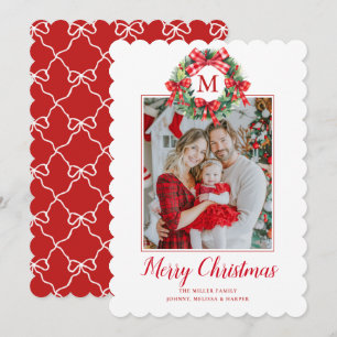 Cartes Pour Fêtes Annuelles Nœuds de couronne de Noël Grandmillennial Monogram