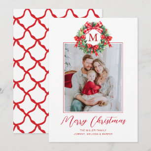 Cartes Pour Fêtes Annuelles Nœuds de couronne de Noël Grandmillennial Monogram