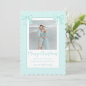 Cartes Pour Fêtes Annuelles Nœuds Vert Menthe Personnalisés Photo de Noël (Debout devant)