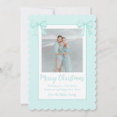 Cartes Pour Fêtes Annuelles Nœuds Vert Menthe Personnalisés Photo de Noël (Devant)