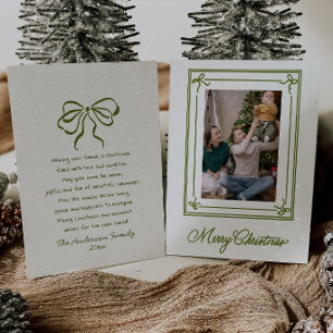 Cartes Pour Fêtes Annuelles Nœuds verts élégants Cadre élégant Photo Noël de N