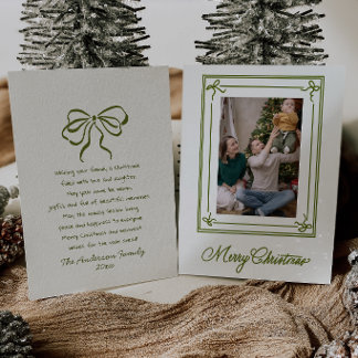 Cartes Pour Fêtes Annuelles Nœuds verts élégants Cadre élégant Photo Noël de N