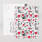 Cartes Pour Fêtes Annuelles Noir Blanc Cute Chat Coeur Rouge (Devant / Derrière)
