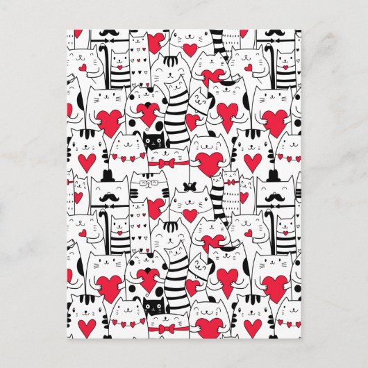Cartes Pour Fêtes Annuelles Noir Blanc Cute Chat Coeur Rouge (Devant)