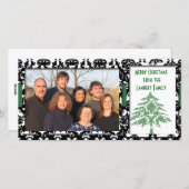 Cartes Pour Fêtes Annuelles Noir & blanc Damas vert Arbre Joyeux Noël (Devant / Derrière)