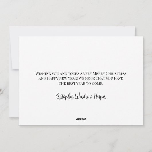 Cartes Pour Fêtes Annuelles Noir Blanc Élégant Simple Photo de Noël (Dos)