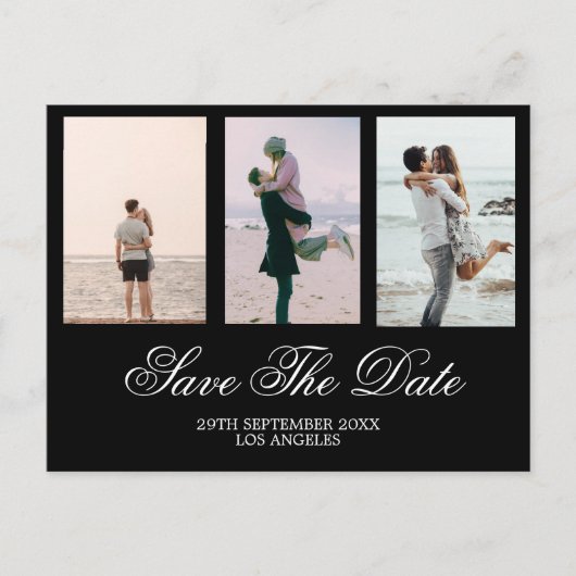 Cartes Pour Fêtes Annuelles Noir Blanc Photo Mariage Enregistrer La Date (Devant)