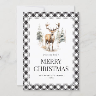 Cartes Pour Fêtes Annuelles Noir blanc Plaid Aquarelle Cerf Joyeux Noël