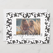 Cartes Pour Fêtes Annuelles Noir blanc Rococo Joyeux Noël Script Photo (Devant)