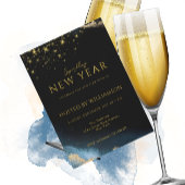 Cartes Pour Fêtes Annuelles Noir Doré | Fête de Nouvel An scintillante aquarel