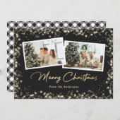 Cartes Pour Fêtes Annuelles Noir et blanc Buffalo Plaid Gold Photo Noël (Devant / Derrière)