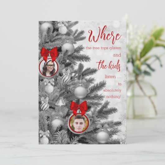 Cartes Pour Fêtes Annuelles Noir et blanc Funny Mignonne Famille Enfants Noël (Debout devant)
