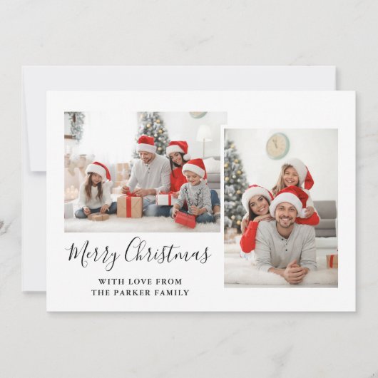 Cartes Pour Fêtes Annuelles Noir et blanc Script Trois photos Joyeux Noël (Devant)