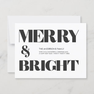 Cartes Pour Fêtes Annuelles Noir et blanc tendance Joyeux et lumineux Noël H