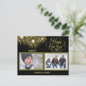 Cartes Pour Fêtes Annuelles Noir et or Script Bonne année (Debout devant)