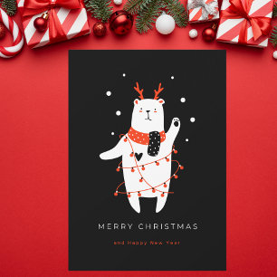 Cartes Pour Fêtes Annuelles Noir et Rouge Mette Ours Noël