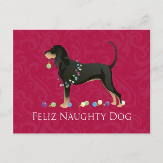 Cartes Pour Fêtes Annuelles Noir et Tan Coonhound Noël (Devant)