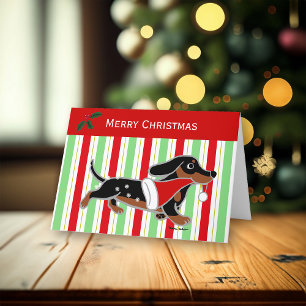 Cartes Pour Fêtes Annuelles Noir et Tan Dachshund Courir Noël