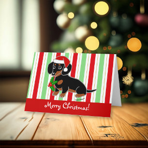 Cartes Pour Fêtes Annuelles Noir et Tan Dachshund Père Noël Noël