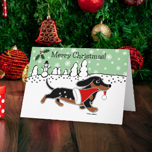 Cartes Pour Fêtes Annuelles Noir et Tan Dachshund Snowflakes Noël