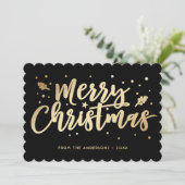 Cartes Pour Fêtes Annuelles Noir Gold Joyeux Noël Calligraphie (Debout devant)