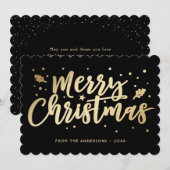 Cartes Pour Fêtes Annuelles Noir Gold Joyeux Noël Calligraphie (Devant / Derrière)