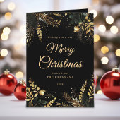 Cartes Pour Fêtes Annuelles Noir Gold Vert Moderne Elégant Noël