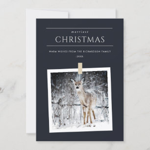 CARTES POUR FÊTES ANNUELLES NOIR HIVER PHOTO SNOW DEER MERRIEST NOËL