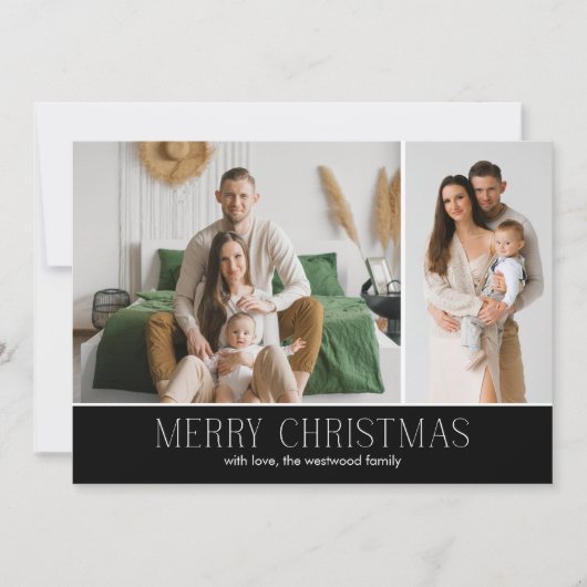 Cartes Pour Fêtes Annuelles NOIR Joyeux Noël Élégant 2 Message photo (Devant)