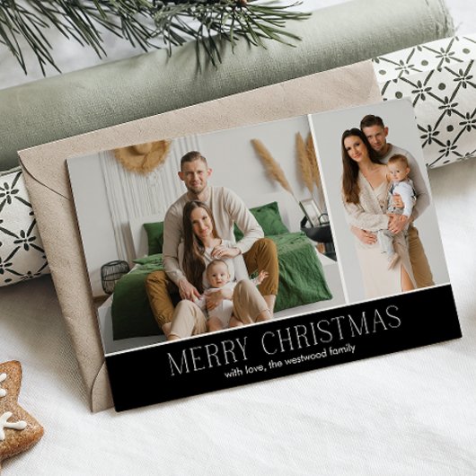 Cartes Pour Fêtes Annuelles NOIR Joyeux Noël Élégant 2 Message photo