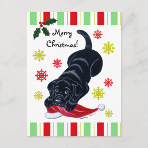Cartes Pour Fêtes Annuelles Noir Labrador Chiot et Noël