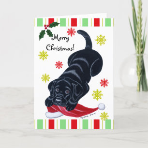 Cartes Pour Fêtes Annuelles Noir Labrador Chiot et Noël