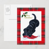 Cartes Pour Fêtes Annuelles Noir Labrador Chiot et Santa Hat Noël (Devant / Derrière)