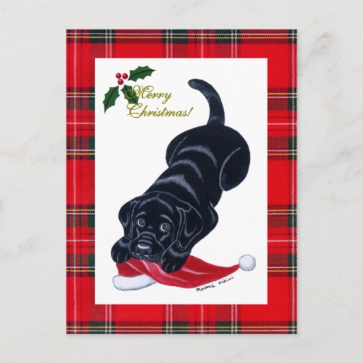 Cartes Pour Fêtes Annuelles Noir Labrador Chiot et Santa Hat Noël (Devant)