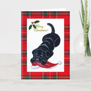Cartes Pour Fêtes Annuelles Noir Labrador Chiot et Santa Hat Noël