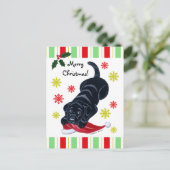 Cartes Pour Fêtes Annuelles Noir Labrador Chiot et Santa Hat Noël (Debout devant)