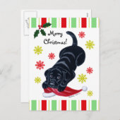 Cartes Pour Fêtes Annuelles Noir Labrador Chiot et Santa Hat Noël (Devant / Derrière)