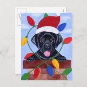 Cartes Pour Fêtes Annuelles Noir Labrador Chiot Noël (Devant / Derrière)