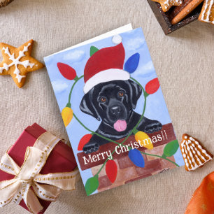 Cartes Pour Fêtes Annuelles Noir Labrador Chiot Père Noël Noël