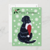 Cartes Pour Fêtes Annuelles Noir Labrador et Santa Hat Snowflake Noël (Devant / Derrière)