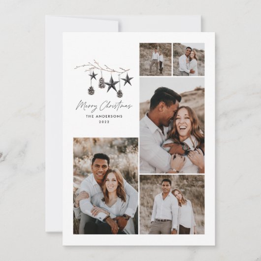 Cartes Pour Fêtes Annuelles Noir moderne élégant script Noël multi photo (Devant)